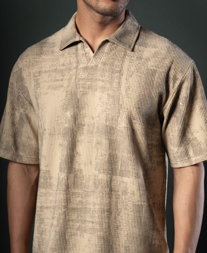 Beige Grunge Print T-Shirt