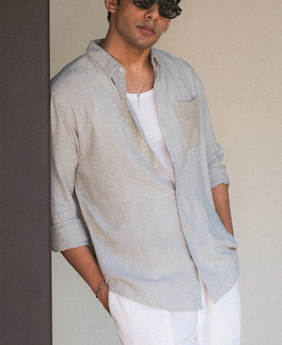 Sage Linen Blend Crochet Shirt