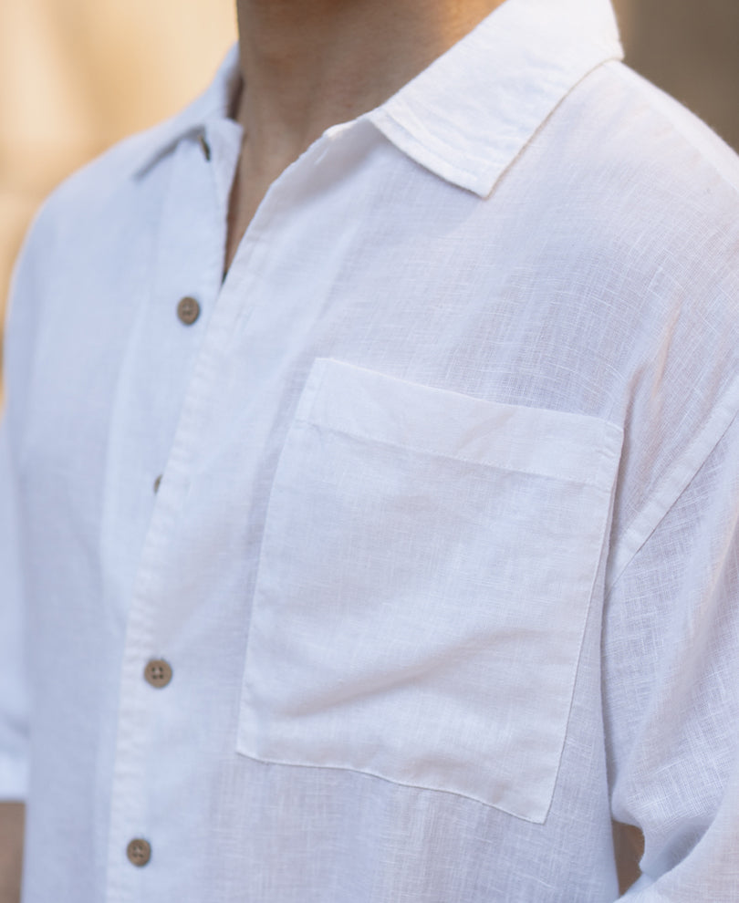 White Boxy Fit Linen Blend Shirt.
