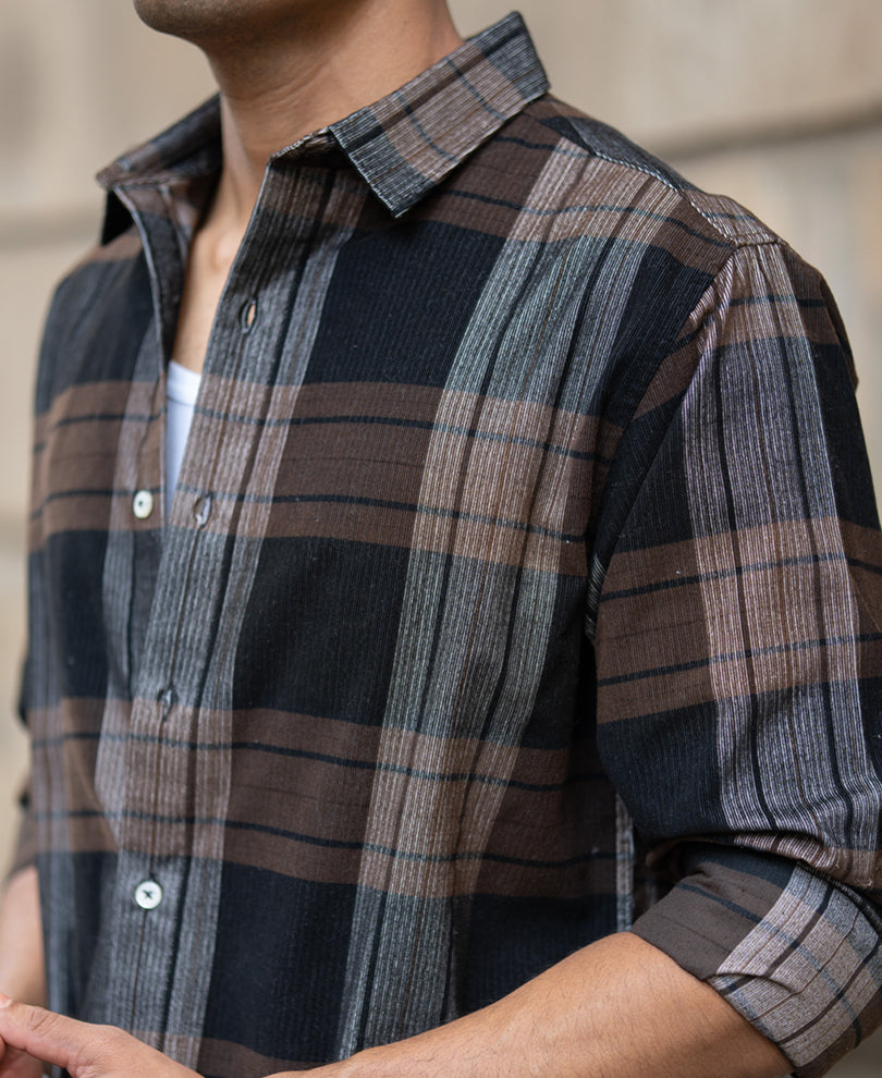 Brown Coudroy Checks Shirt.