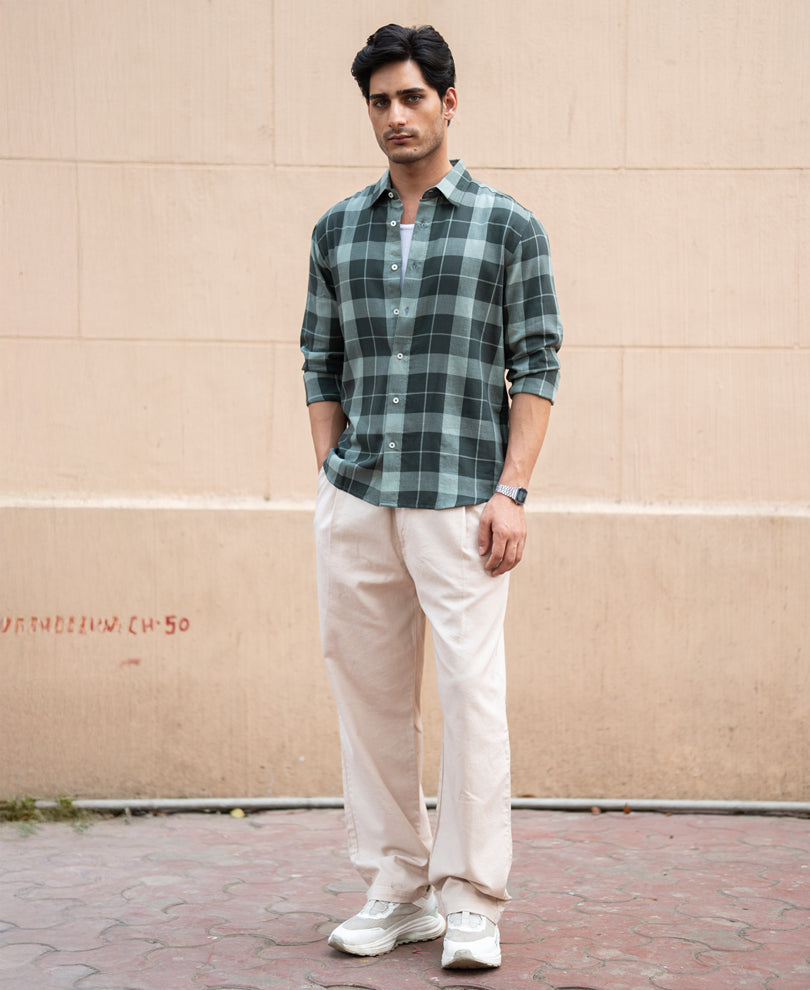 Olive Lightweight Checks Shirt