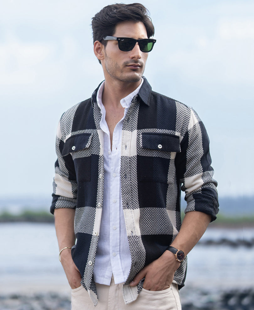 Navy Structured Checked Shirt.