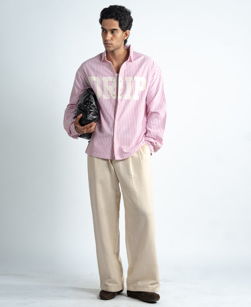 Pink Stripe Printed Shirt 100% Cotton