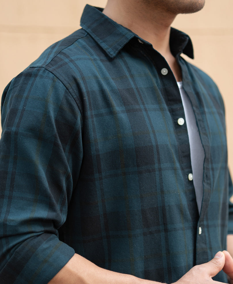 Dark Teal Structured Checks Shirt