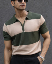 Olive & Beige Knit Stripe T-Shirt