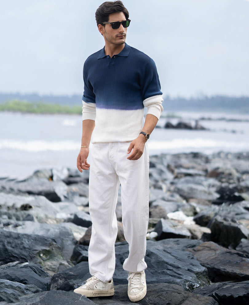 Dark Blue Knitted Ombre T-Shirt