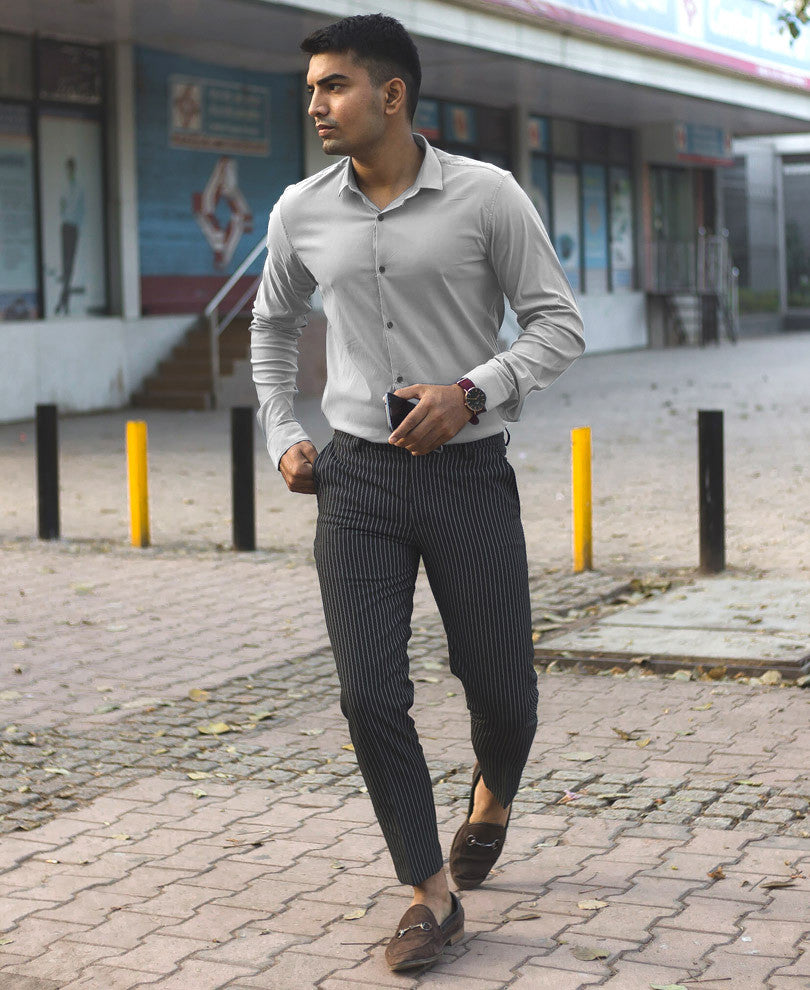 Mens Grey Stretchable Full Sleeves Shirt