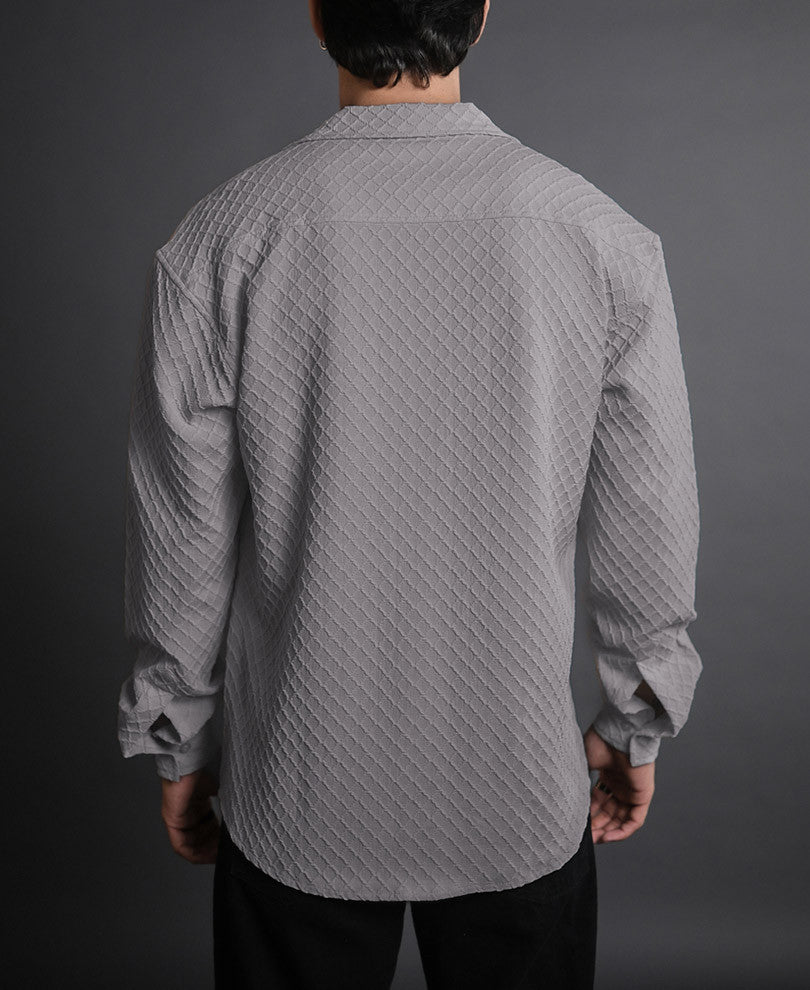 Grey Structured Oversized Full Sleeves Shirt