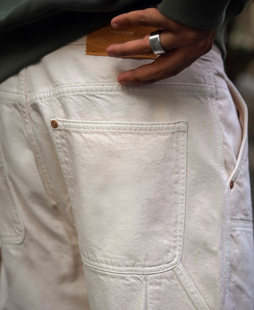 Cream Baggy Fit Denim Jeans