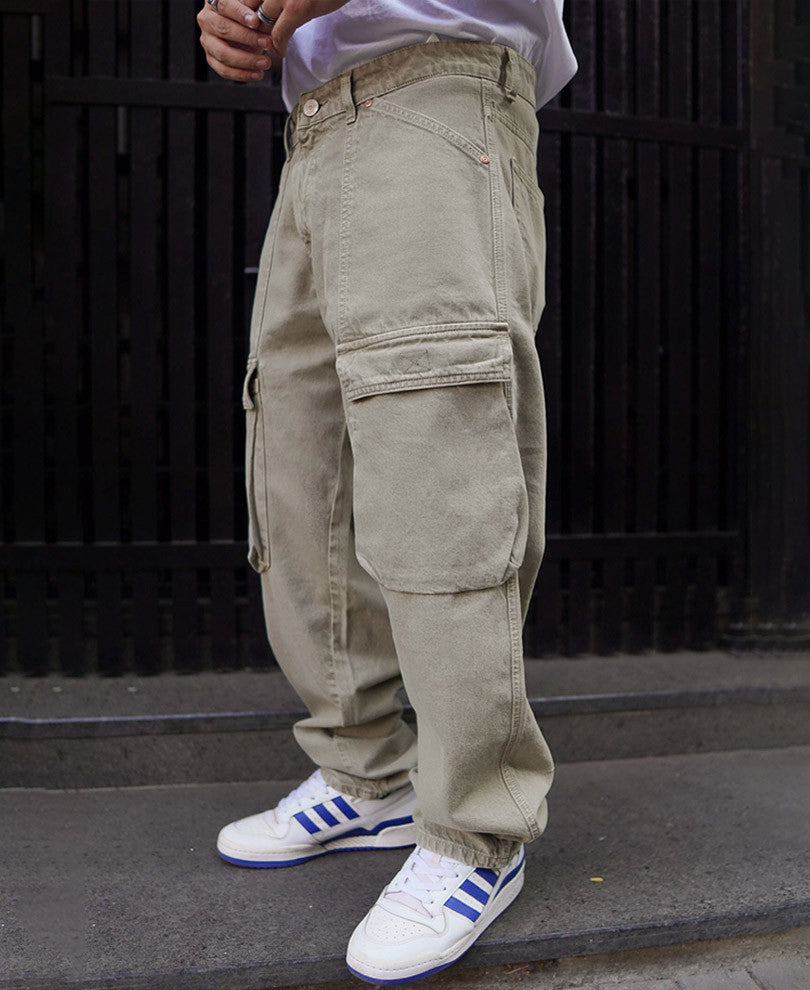 Light Pista Denim Cargo Pocket Baggy Fit Jeans