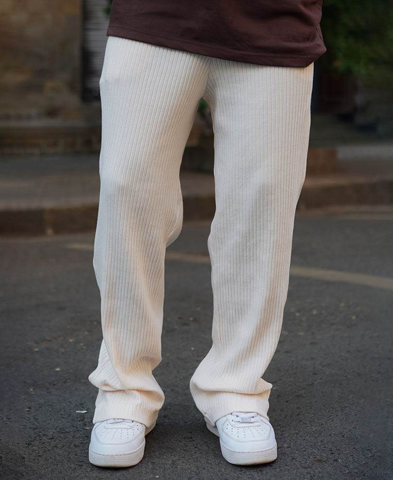 Cream Baggy Fit Track Pant