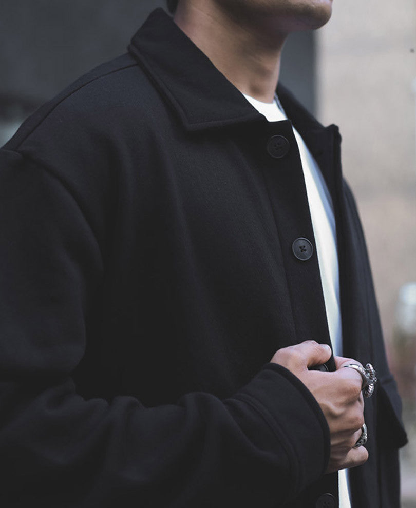Black Plain Shacket Double Pocket Oversized Jacket