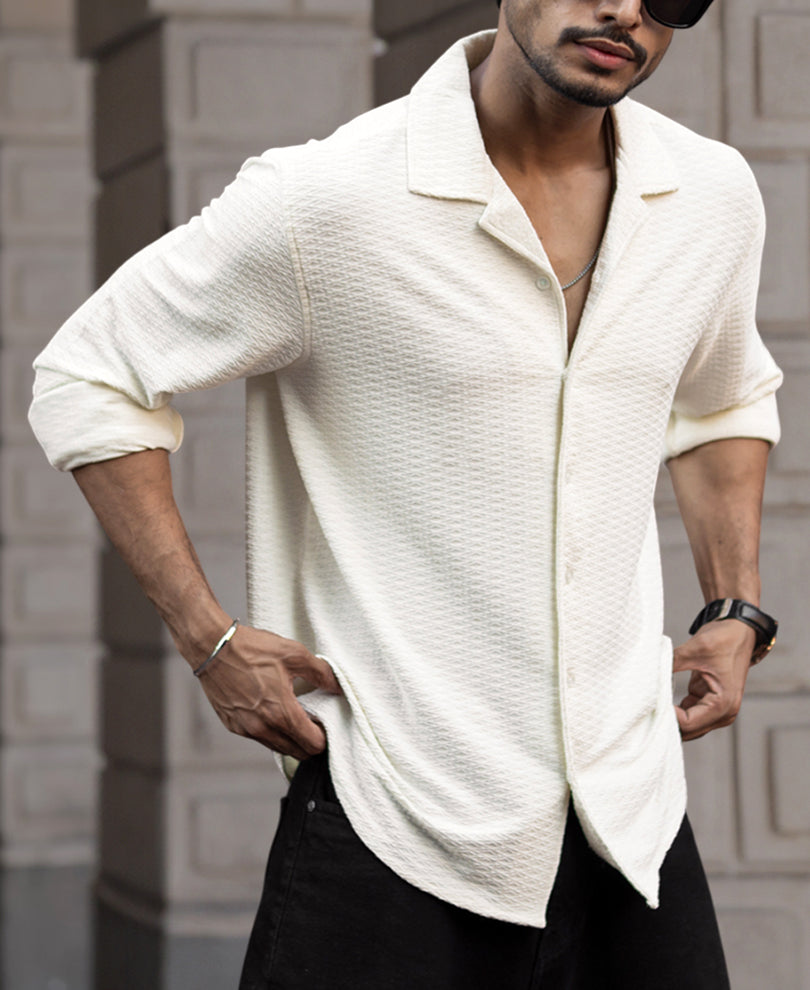 White Structured Full Sleeves Regular Fit Shirt