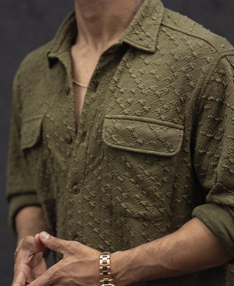 Olive Green Structured Regular Fit Full Sleeves Shirt