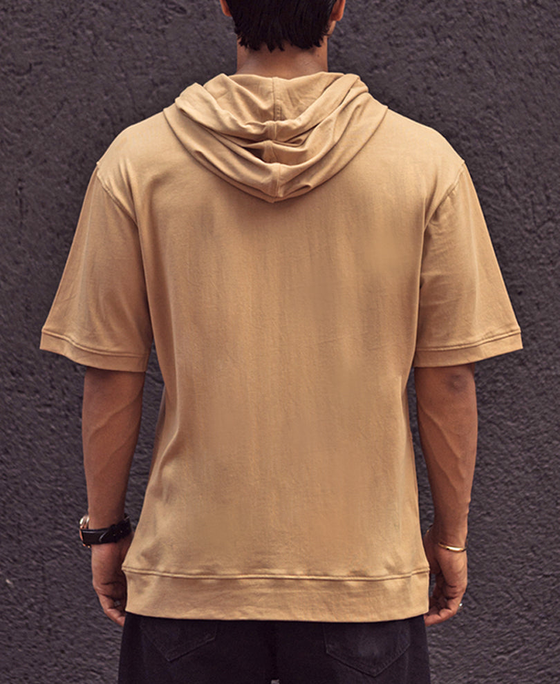 Camel Hoodie Oversized Half Sleeves T Shirt