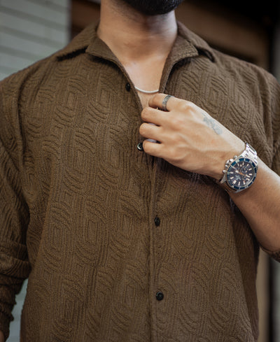 Brown Regular Fit Structured Full Sleeves Shirt