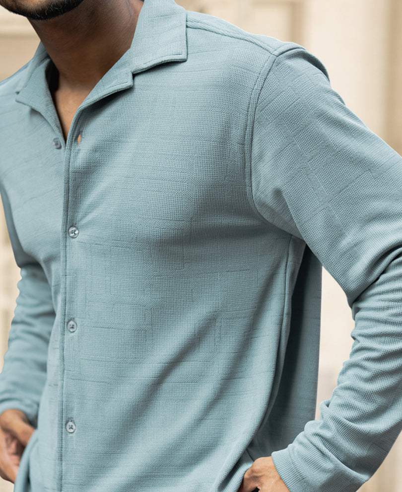 Sky Blue Regular Fit Plain Full Sleeves Shirt
