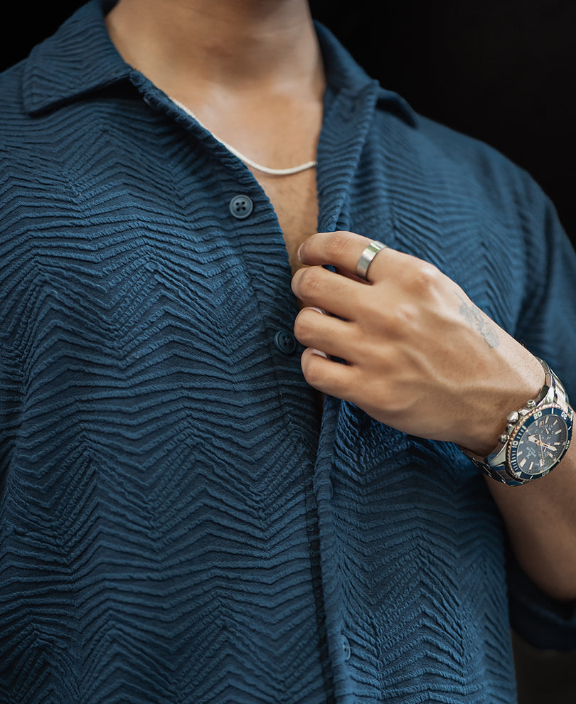 Teal Blue Regular Fit Structured Shirt