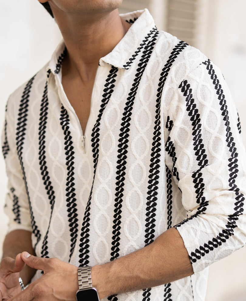 White Structured Stripe Shirt