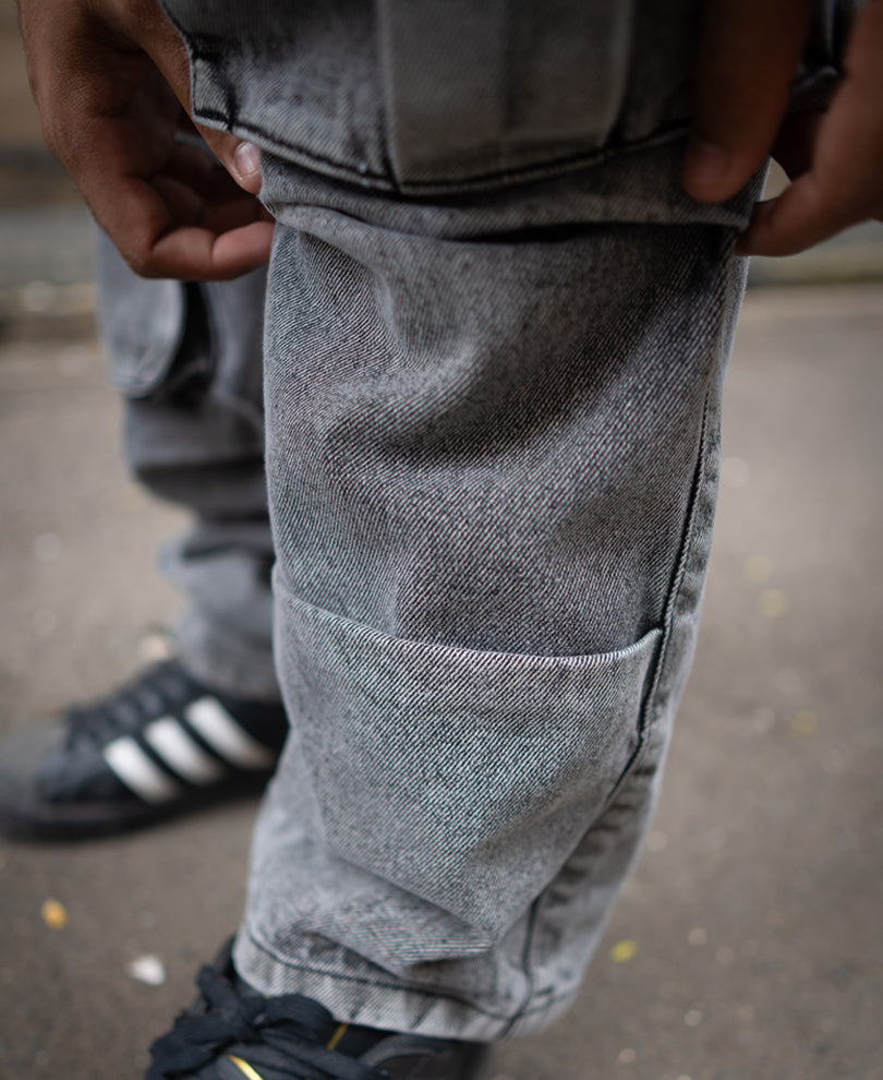 Grey Baggy Fit Cargo Denim Jeans