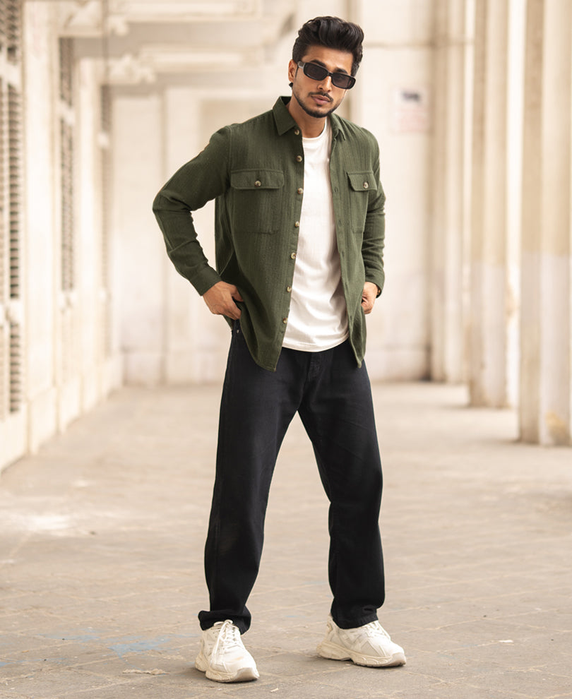 Olive Flannel Overshirt