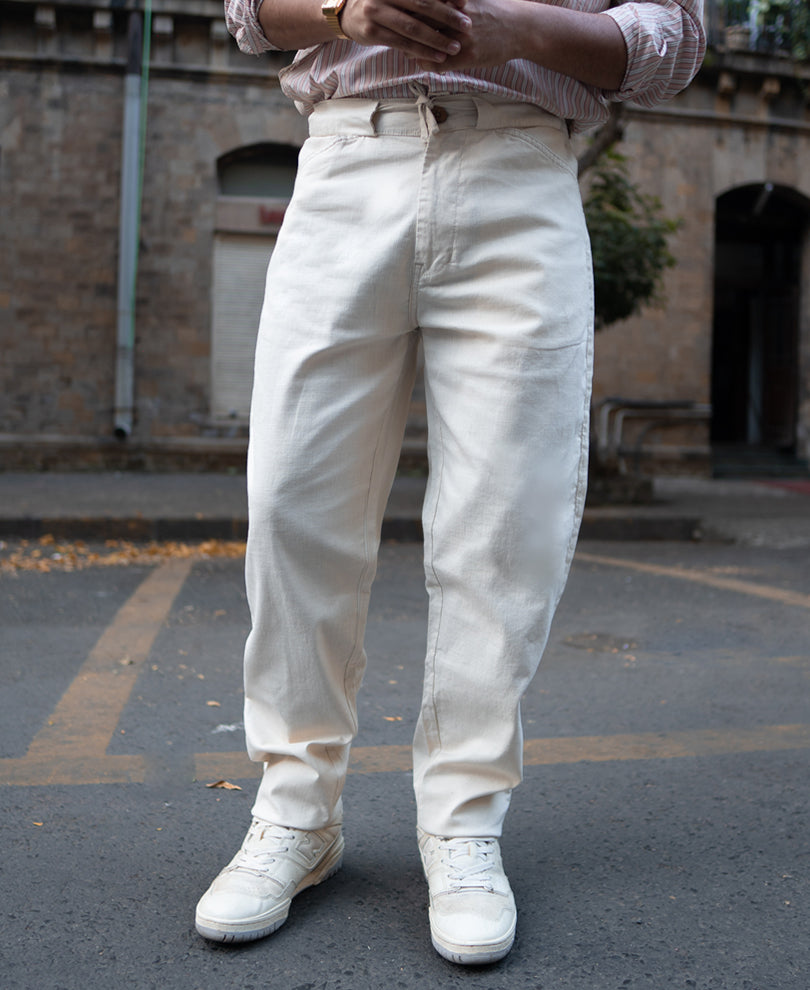 Cream Regular Fit Cotton Pant
