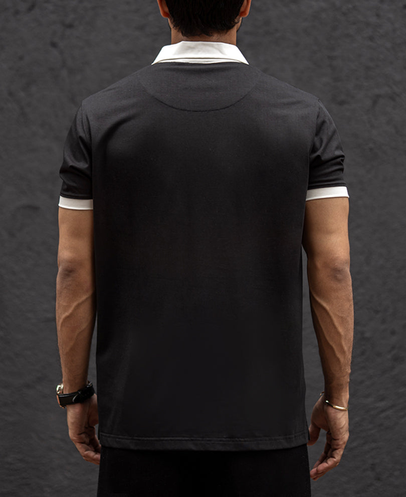 Black Cuban Collar Regular Fit Half Sleeves T-Shirt