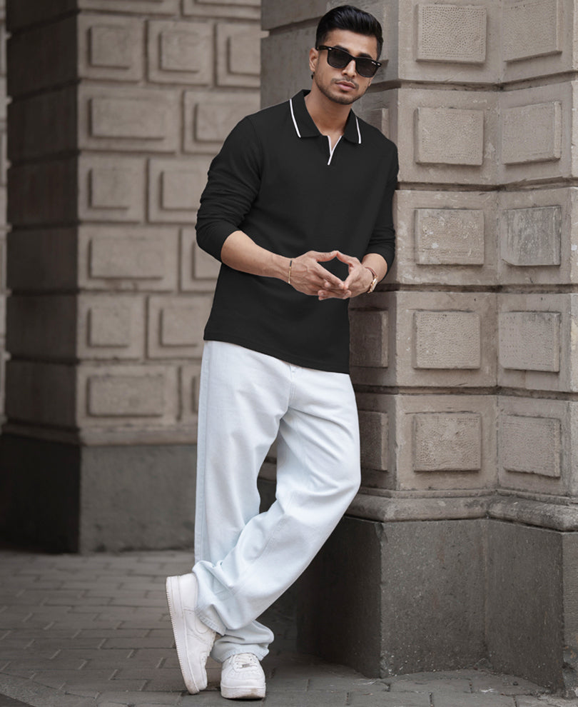 Black Knitted Polo T-Shirt