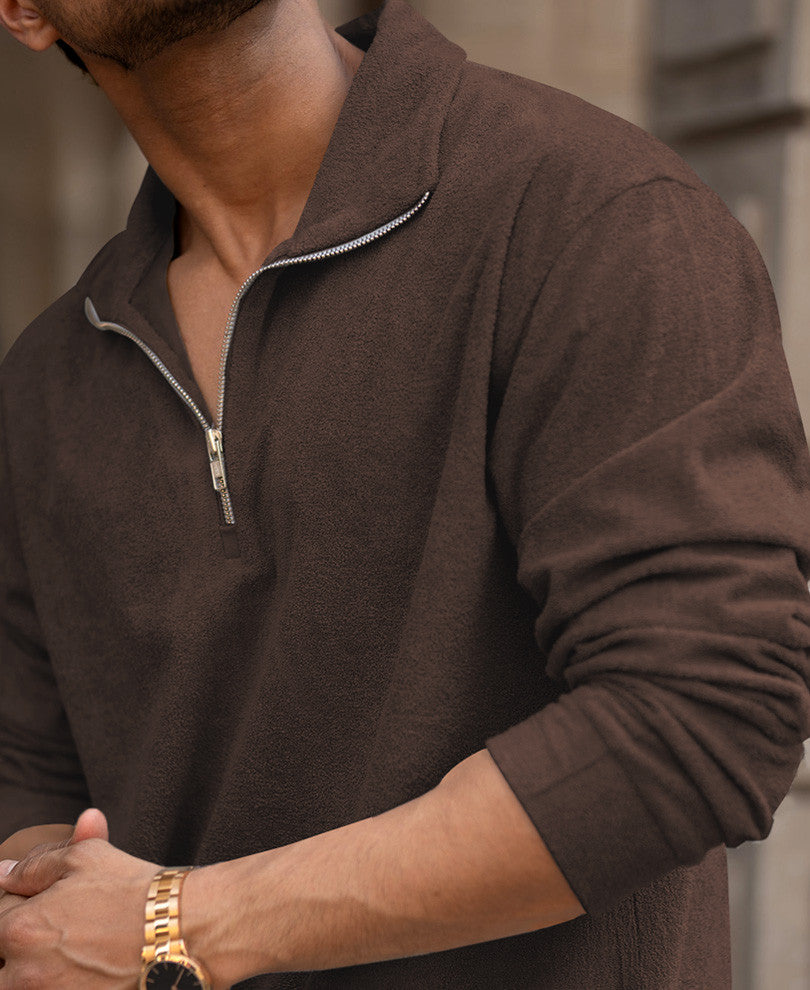 Brown Quarter Zip Polo T-Shirt