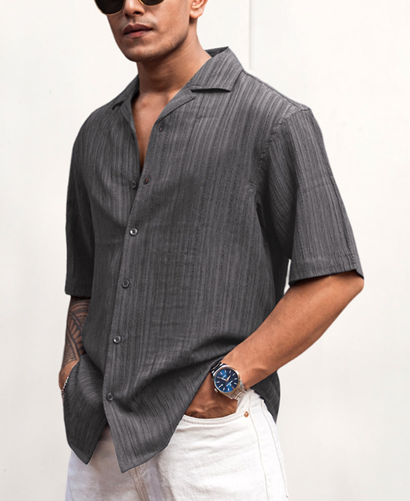 Grey Structured Half Sleeves Oversized fit Shirt