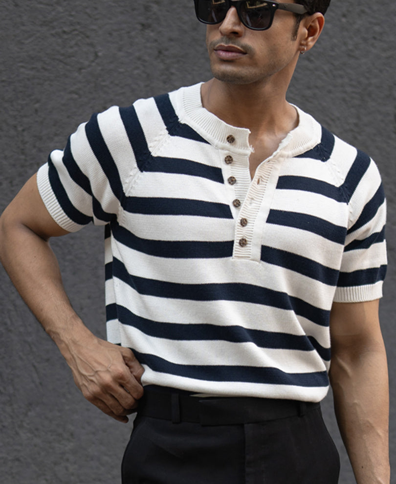 Buy Navy Striped Raglan T-Shirt for Men Online | POWERLOOK