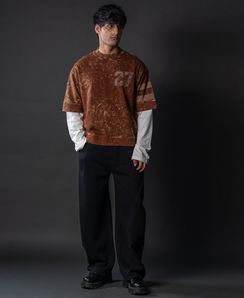 Brown Washed Graphic Oversized T-Shirt.