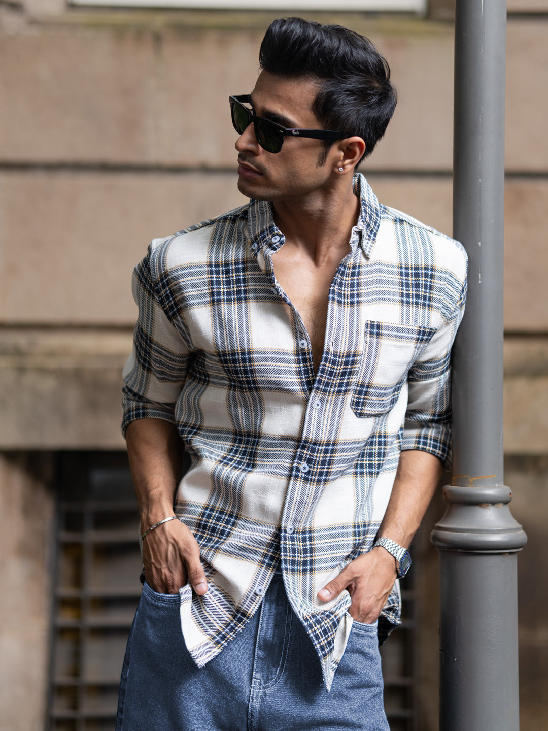 Multicolour Structured Checks Button Down Shirt