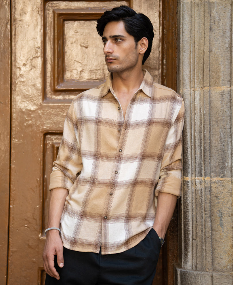 Beige Checks Shirt 100% Cotton