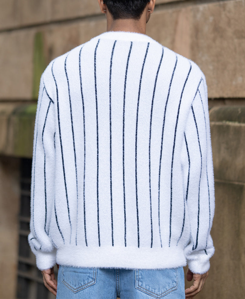 White Striped Fuzzy Sweater