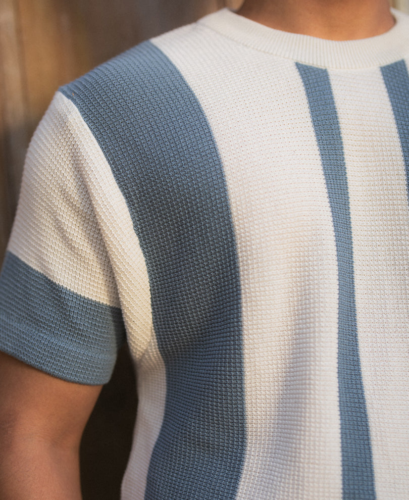 Grey Stripe Knit T-Shirt 100% Cotton
