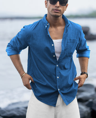 Cerulean Blue Linen Blend Shirt