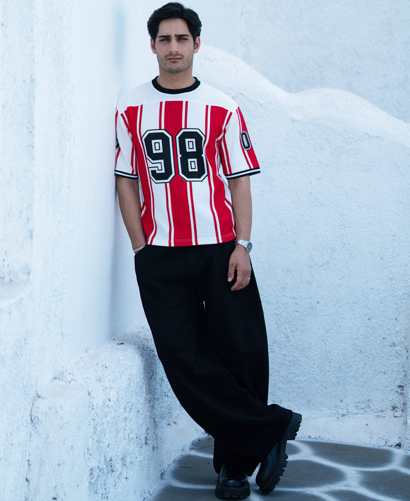Red Printed Stripe Graphic T-Shirt.
