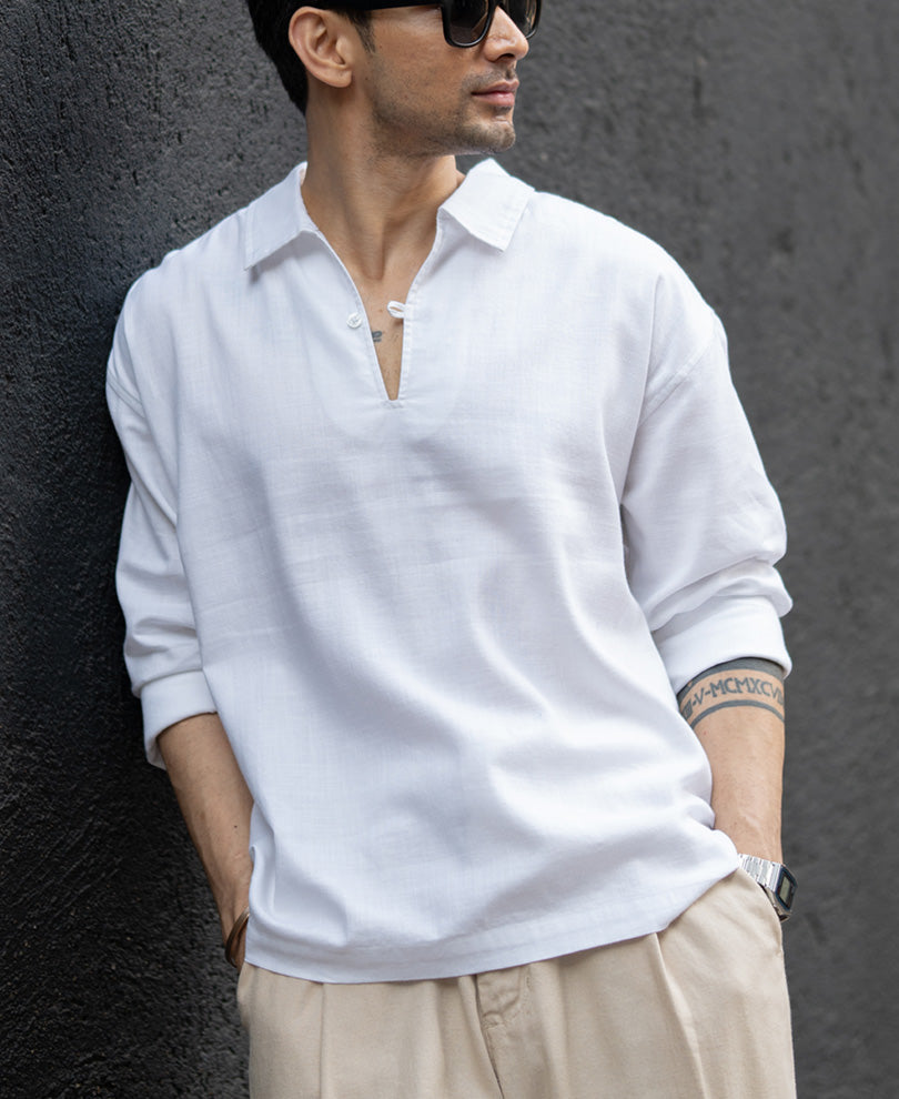 White Lightweight Structured Kurta Shirt