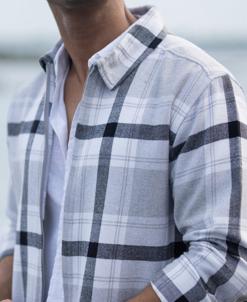 Grey Checks Zipper Overshirt