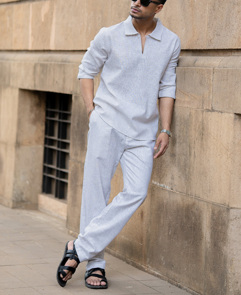 Light Beige Stripes Regular Kurt Style Shirt