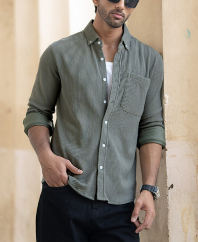 Agave Green Regular Fit Full Sleeves Shirt