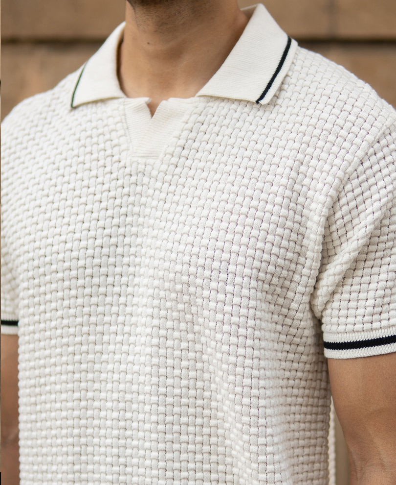 White Structured Knit T-Shirt
