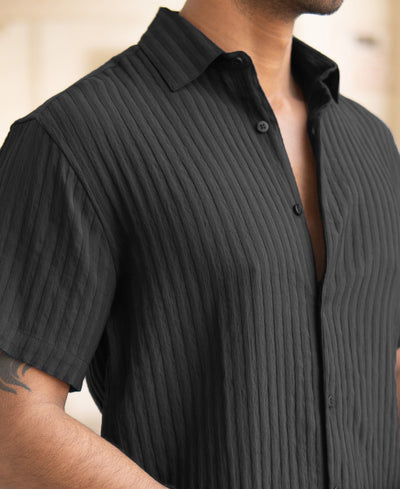 Black Stripe Regular Fit Half Sleeves Shirt