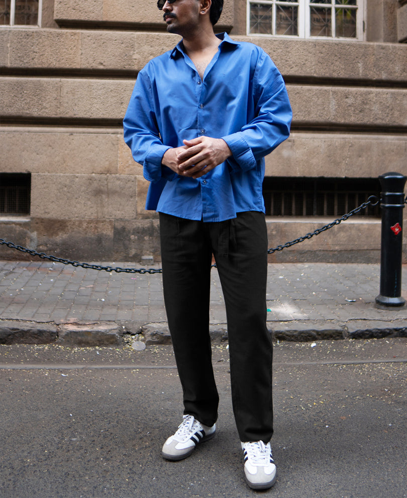 Black Cotton Pant With Belt