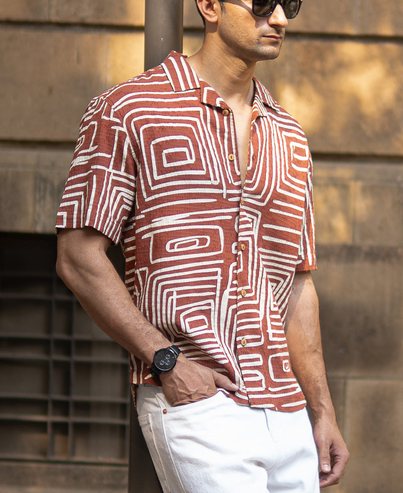 Rust Abstract Print Structure Shirt