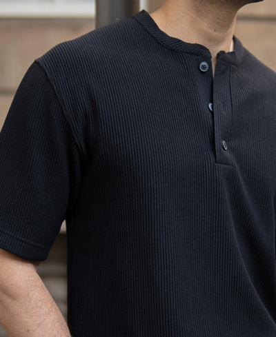Black Knitted Henley T-Shirt
