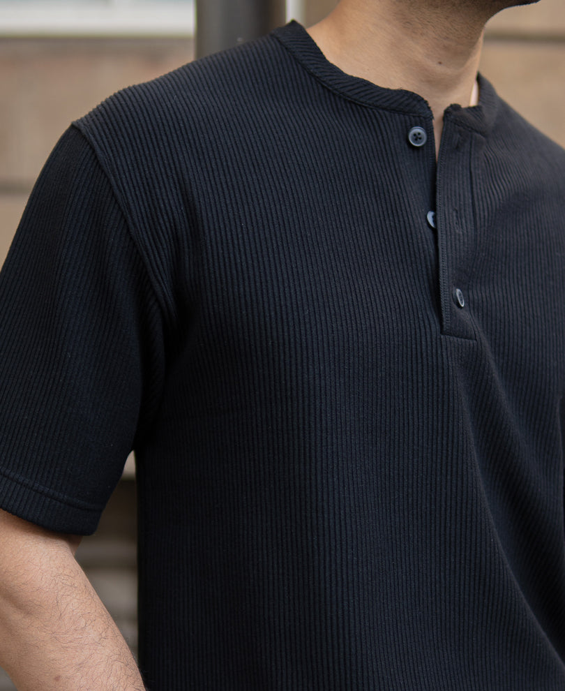 Black Knitted Henley T-Shirt