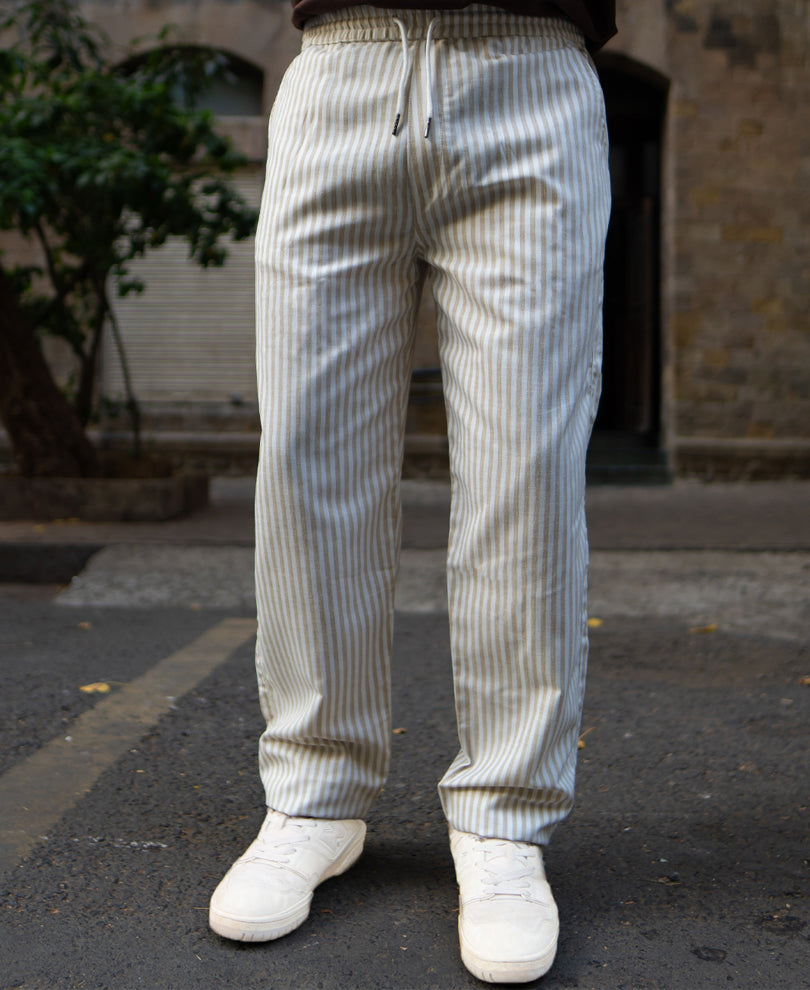 Beige Stripe Linen Pant