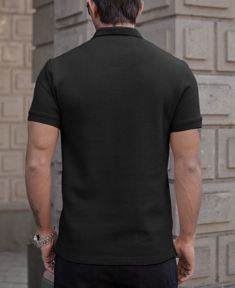 Black Chunky Half Sleeves Regular Fit T-Shirt